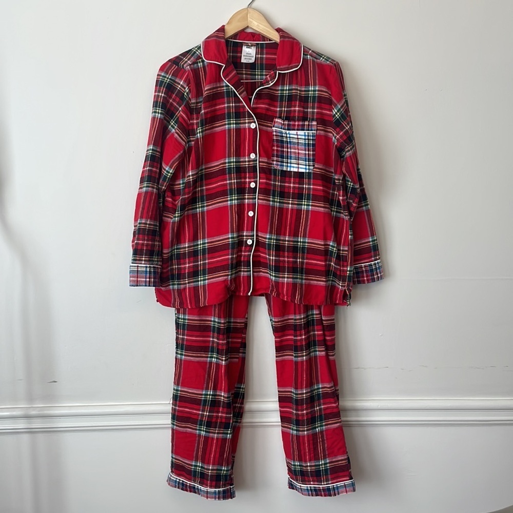 Lands' End Women’s Plaid Flannel Pajama Set Red L